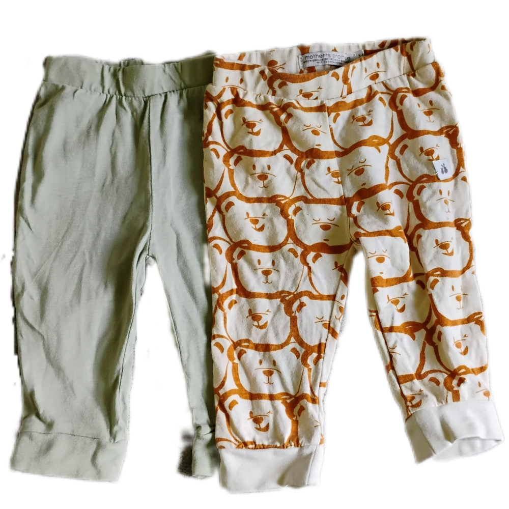 Baby Pants Set - Bear Print and Solid Green